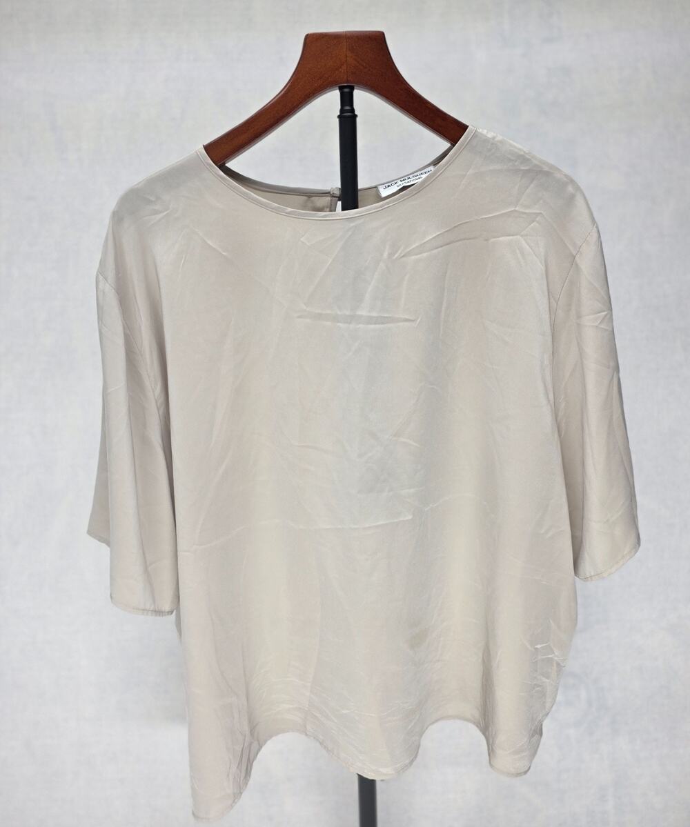 Vintage Jack MulQueen Silksational Cream 80s‎ Women's Blouse Round Neck. Size 24